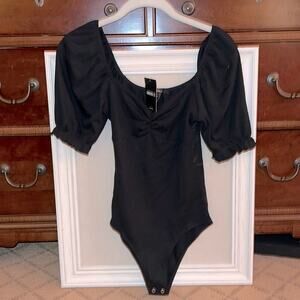 Forever 21 black ribbed knit body suit with puffed sleeves NWT S